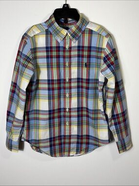 Ralph Lauren Boys Plaid Button Down Shirt Size S (8) Blue Cotton Preppy